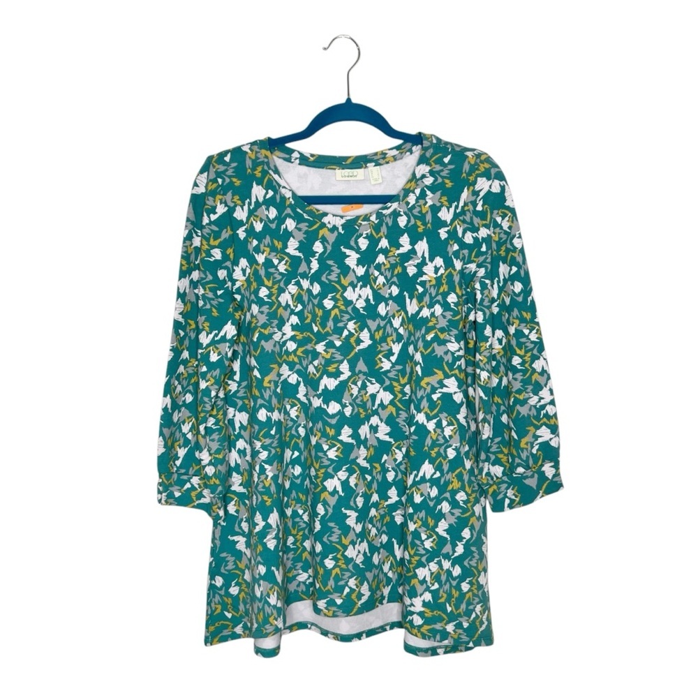 LOGO Lounge Green Abstract Print 3/4 Sleeve Swing Blouse
